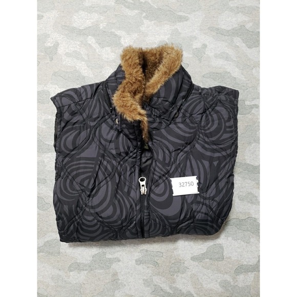 Eddie Bauer Goose Down Puffer Vest Womens Small Black Gray Geo Print Zip Up - Picture 10 of 10